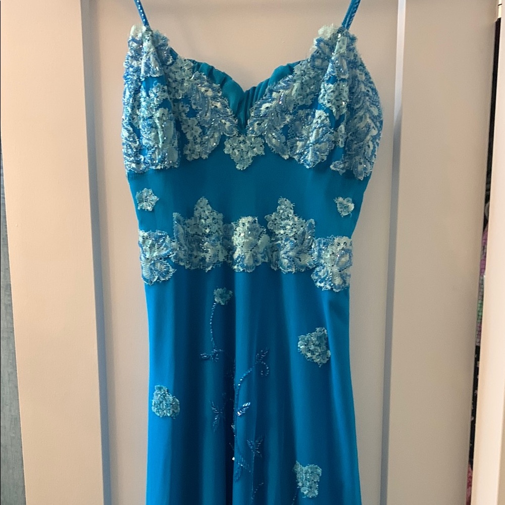 Blue and White Embellished Dress